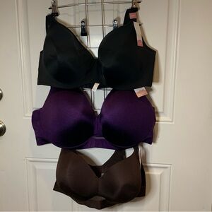 NWT Cacique Trio Lightly Lined Bra Set Black Purple Brown Balconette $136.85